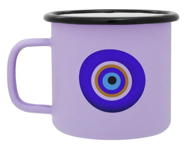 Το μάτι — Metal enamel mug, matte light pastel purple, 360ml