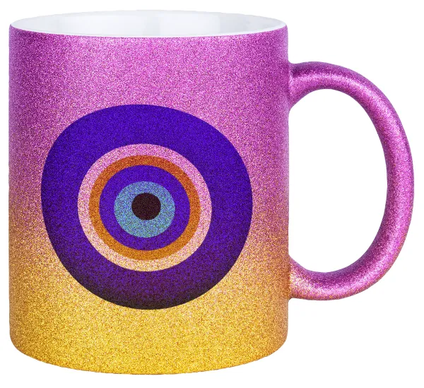 Το μάτι — Gold/pink glitter mug, ceramic, 330ml