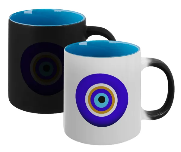 Το μάτι — Magic mug with blue interior, ceramic, 330ml, changes colour with hot drinks