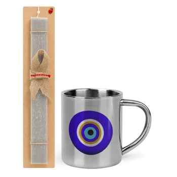 Το μάτι, Easter Set, metallic thermal cup (300ml) & Easter aromatic flat candle (30cm) (GRAY)