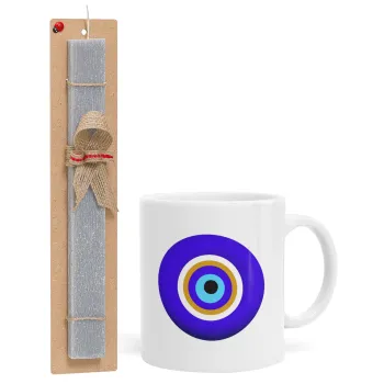 Το μάτι, Easter Set, Ceramic Cup (330ml) & Easter aromatic flat candle (30cm) (GRAY)