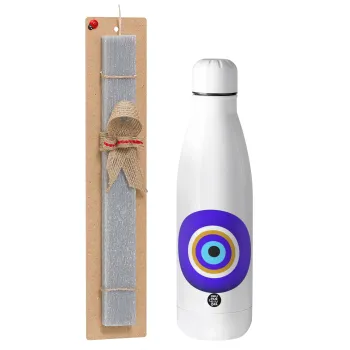 Το μάτι, Easter Set, metallic stainless thermos bottle (500ml) & scented flat Easter candle (30cm) (GRAY)
