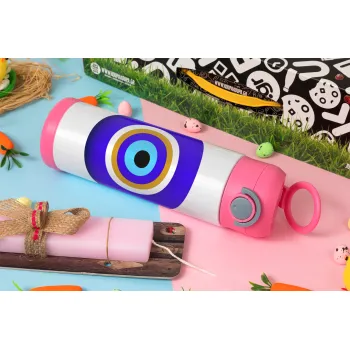 Το μάτι, Πασχαλινή Λαμπάδα με Παιδικό παγούρι θερμό, ανοξείδωτο, με καλαμάκι ασφαλείας, ΡΟΖ (500ml)