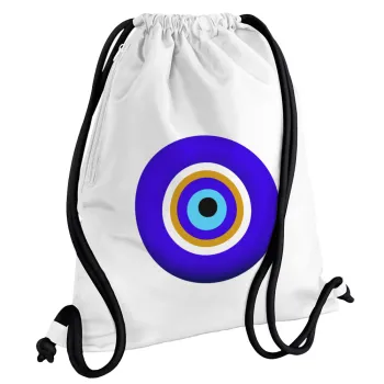 Το μάτι, Backpack pouch GYMBAG white, with pocket (40x48cm) & thick cords