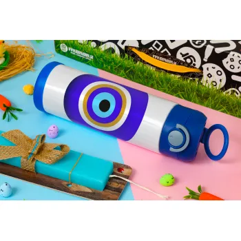 Το μάτι, Easter candle, Childrens hot water bottle, stainless steel, with safety straw, BLUE (500ml)
