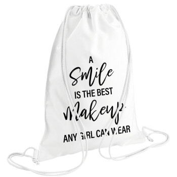 A slime is the best makeup any girl can wear, Τσάντα πλάτης πουγκί GYMBAG λευκή (28x40cm)