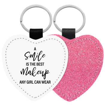 A slime is the best makeup any girl can wear, Μπρελόκ PU δερμάτινο glitter καρδιά ΡΟΖ