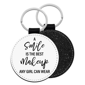 A slime is the best makeup any girl can wear, Μπρελόκ Δερματίνη, στρογγυλό ΜΑΥΡΟ (5cm)