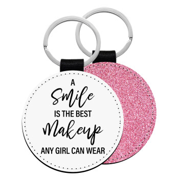 A slime is the best makeup any girl can wear, Μπρελόκ Δερματίνη, στρογγυλό ΡΟΖ (5cm)