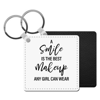 A slime is the best makeup any girl can wear, Μπρελόκ Δερματίνη, τετράγωνο ΜΑΥΡΟ (5x5cm)