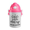 A slime is the best makeup any girl can wear, Ροζ παιδικό παγούρι πλαστικό (BPA-FREE) με καπάκι ασφαλείας, κορδόνι και καλαμάκι, 400ml