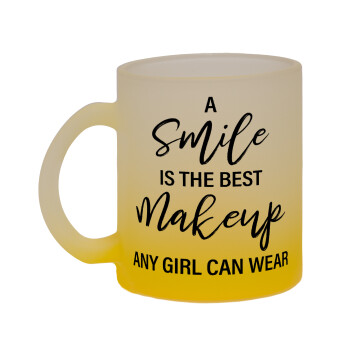 A slime is the best makeup any girl can wear, Κούπα γυάλινη δίχρωμη με βάση το κίτρινο ματ, 330ml