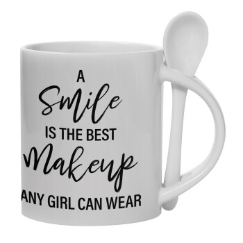 A slime is the best makeup any girl can wear, Ceramic coffee mug with Spoon, 330ml (1pcs)