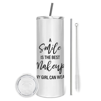 A slime is the best makeup any girl can wear, Eco friendly stainless steel tumbler 600ml, with metal straw & cleaning brush