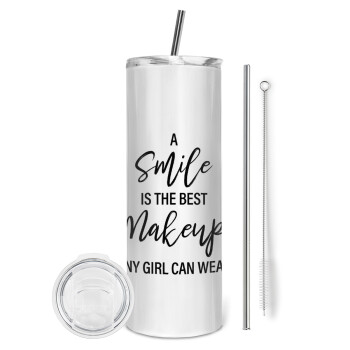 A slime is the best makeup any girl can wear, Tumbler ποτήρι θερμό από ανοξείδωτο ατσάλι 600ml, με μεταλλικό καλαμάκι & βούρτσα καθαρισμού