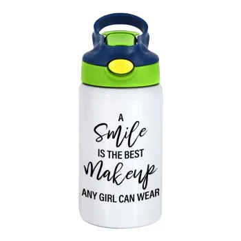 A slime is the best makeup any girl can wear, Παιδικό παγούρι θερμό, ανοξείδωτο, με καλαμάκι ασφαλείας, πράσινο/μπλε (350ml)