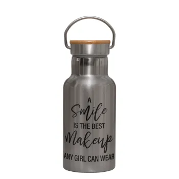 A slime is the best makeup any girl can wear, Stainless steel metallic thermos flask, silver with a bamboo lid, double-walled, 350ml.