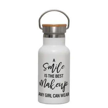 A slime is the best makeup any girl can wear, Metallic thermos (Stainless steel) White with wooden lid (bamboo), double-walled, 350ml