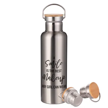 A slime is the best makeup any girl can wear, Stainless steel Silver with wooden lid (bamboo), double wall, 750ml