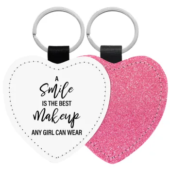 A slime is the best makeup any girl can wear, Μπρελόκ PU δερμάτινο glitter καρδιά ΡΟΖ