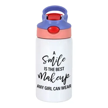 A slime is the best makeup any girl can wear, Παιδικό παγούρι θερμό, ανοξείδωτο, με καλαμάκι ασφαλείας, ροζ/μωβ (350ml)