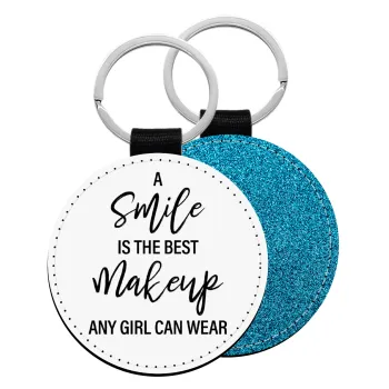 A slime is the best makeup any girl can wear, Μπρελόκ Δερματίνη, στρογγυλό ΜΠΛΕ (5cm)