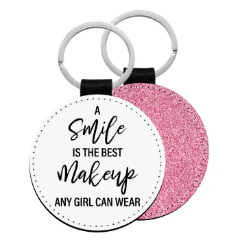 A slime is the best makeup any girl can wear, Μπρελόκ Δερματίνη, στρογγυλό ΡΟΖ (5cm)