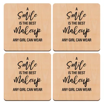 A slime is the best makeup any girl can wear, ΣΕΤ x4 Σουβέρ ξύλινα τετράγωνα plywood (9cm)