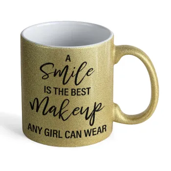 A slime is the best makeup any girl can wear, Κούπα Χρυσή Glitter που γυαλίζει, κεραμική, 330ml