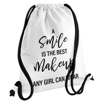 A slime is the best makeup any girl can wear, Τσάντα πλάτης πουγκί GYMBAG λευκή, με τσέπη (40x48cm) & χονδρά κορδόνια