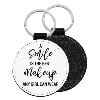 A slime is the best makeup any girl can wear, Μπρελόκ Δερματίνη, στρογγυλό ΜΑΥΡΟ (5cm)