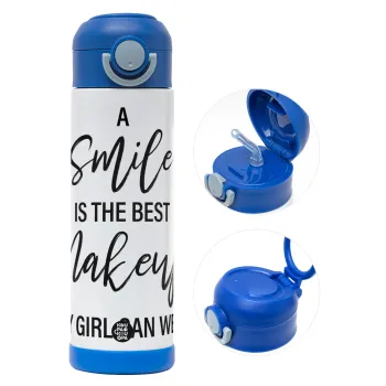 A slime is the best makeup any girl can wear, Children's hot water bottle, stainless steel, with safety straw, BLUE (500ml)