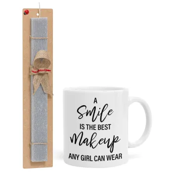 A slime is the best makeup any girl can wear, Easter Set, Ceramic Cup (330ml) & Easter aromatic flat candle (30cm) (GRAY)