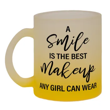 A slime is the best makeup any girl can wear, Κούπα γυάλινη δίχρωμη με βάση το κίτρινο ματ, 330ml