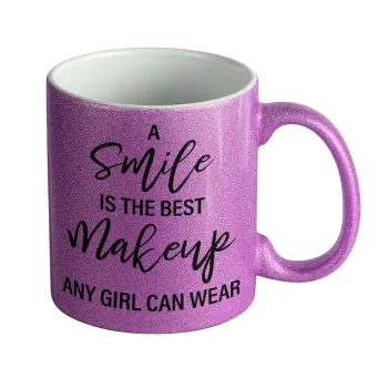 A slime is the best makeup any girl can wear, Κούπα Μωβ Glitter που γυαλίζει, κεραμική, 330ml