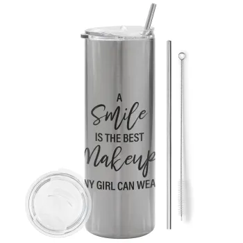 A slime is the best makeup any girl can wear, Tumbler stainless steel Silver 600ml, with metal straw & cleaning brush