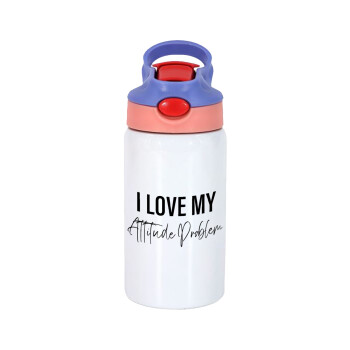 I love my attitude problem, Children's hot water bottle, stainless steel, with safety straw, pink/purple (350ml)