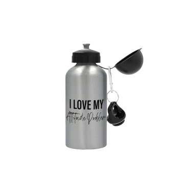 I love my attitude problem, Metallic water jug, Silver, aluminum 500ml