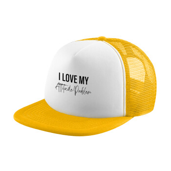 I love my attitude problem, Καπέλο Soft Trucker με Δίχτυ Κίτρινο/White 