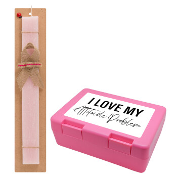 I love my attitude problem, Easter Set, children's snack container PINK & scented flat Easter candle (30cm) (PINK)