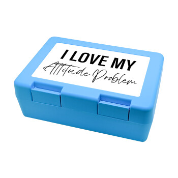 I love my attitude problem, Children's cookie container LIGHT BLUE 185x128x65mm (BPA free plastic)