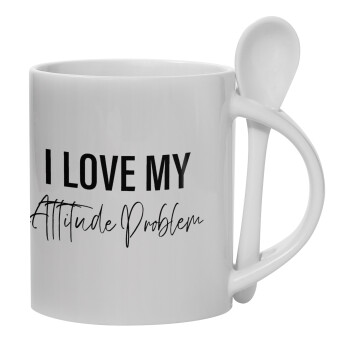 I love my attitude problem, Ceramic coffee mug with Spoon, 330ml (1pcs)