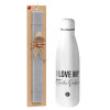 Easter Set, metallic stainless thermos bottle (500ml) & scented flat Easter candle (30cm) (GRAY)