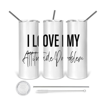 I love my attitude problem, Tumbler stainless steel 600ml, with metal straw & cleaning brush