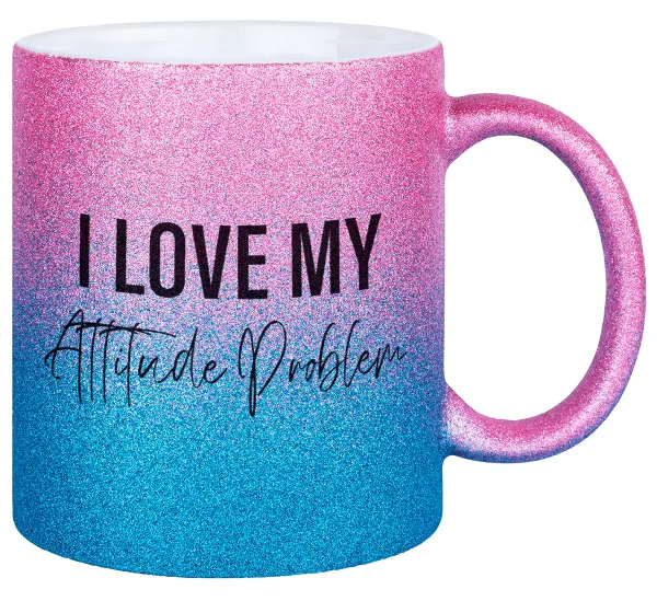I love my attitude problem — Κούπα Χρυσή/Μπλε Glitter, κεραμική, 330ml