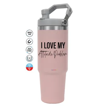I love my attitude problem, ΡΟΖ χρώματος Θερμός Ανοξείδωτο 890ml (30oz) με χερούλι