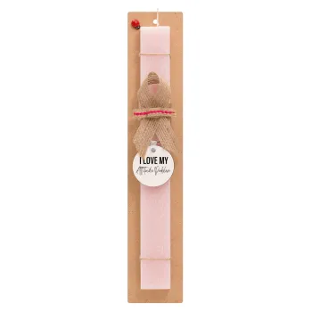 I love my attitude problem, Easter Set, wooden keychain & scented flat Easter candle (30cm) (PINK)