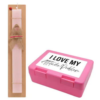 I love my attitude problem, Easter Set, children's snack container PINK & scented flat Easter candle (30cm) (PINK)