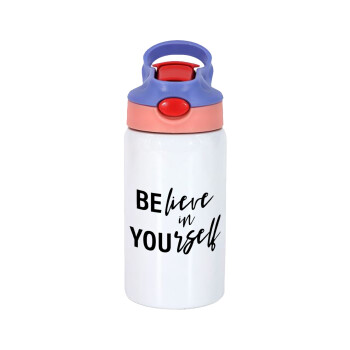 Believe in your self, Children's hot water bottle, stainless steel, with safety straw, pink/purple (350ml)
