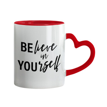 Believe in your self, Mug heart red handle, ceramic, 330ml